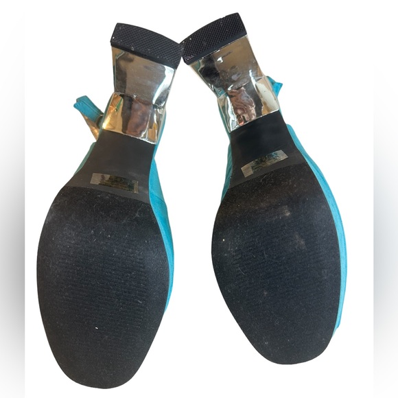 Teal Platform High Heels Size 8.5 Womens Block Heel 4.5” Faux Suede Bling Silver - Picture 9 of 13